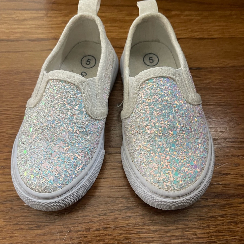 Cat & Jack White Glitter Slip-On Sneakers